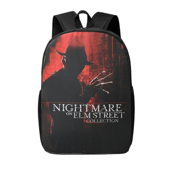 Horror Movie Freddy Krueger Backpack Cartoon Print Backpack 17 Inch Lightweight Comfy Black Bookbag with Side Mesh Pocket
