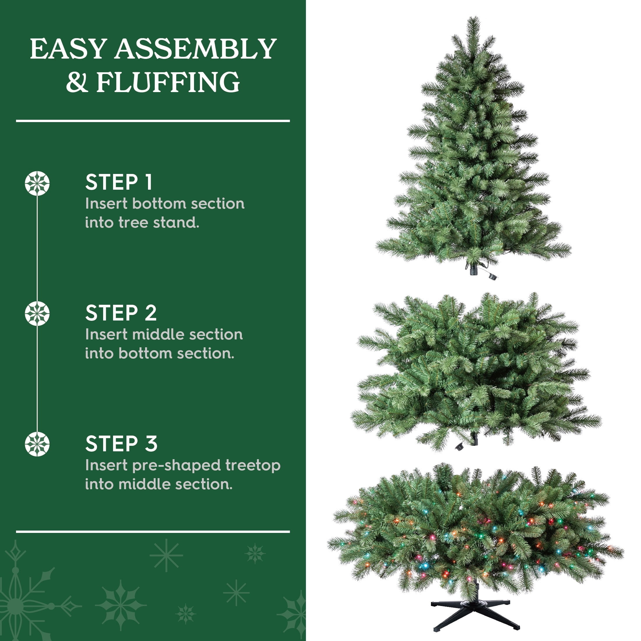 7.5' Pre-Lit Valencia Fir Green Artificial Christmas Tree with LumaDazzle Color-Changing Twinkle LED Lights, Quick Set, and Stand, by Holiday Time