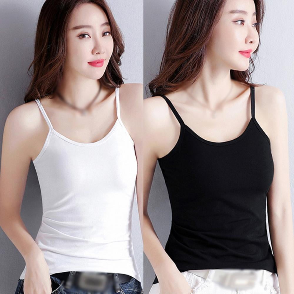 2022 New Sexy Women Vest Tank Women Summer Shirt Tanks Solid Women's  Camisole Tops with Built In Bra Neck Vest Padded Slim Fit Tank Tops – the  best products in the Joom