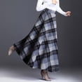 thumbnail image 2 of Womens Plaid Skirt Fall Long A-Line High Elastic Waisted Skirt Winter Vintage Woolen Tartan Skirts with Pockets, 2 of 5