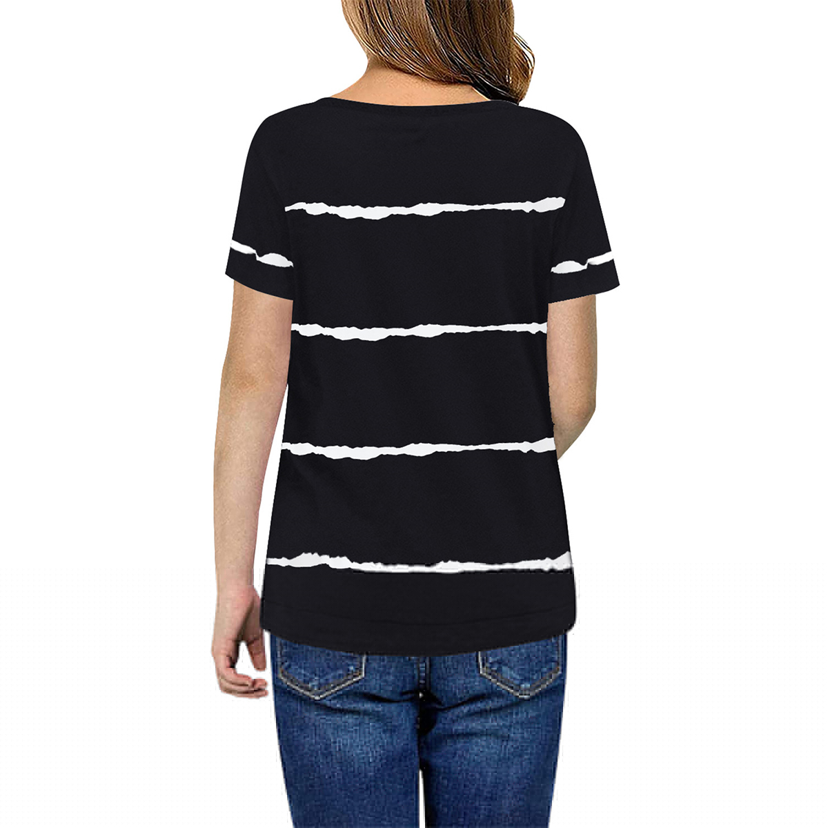 thumbnail image 2 of Langwyqu Girls Casual Short Sleeve Striped T Shirts Kids Loose Tees Size 4-15, 2 of 5