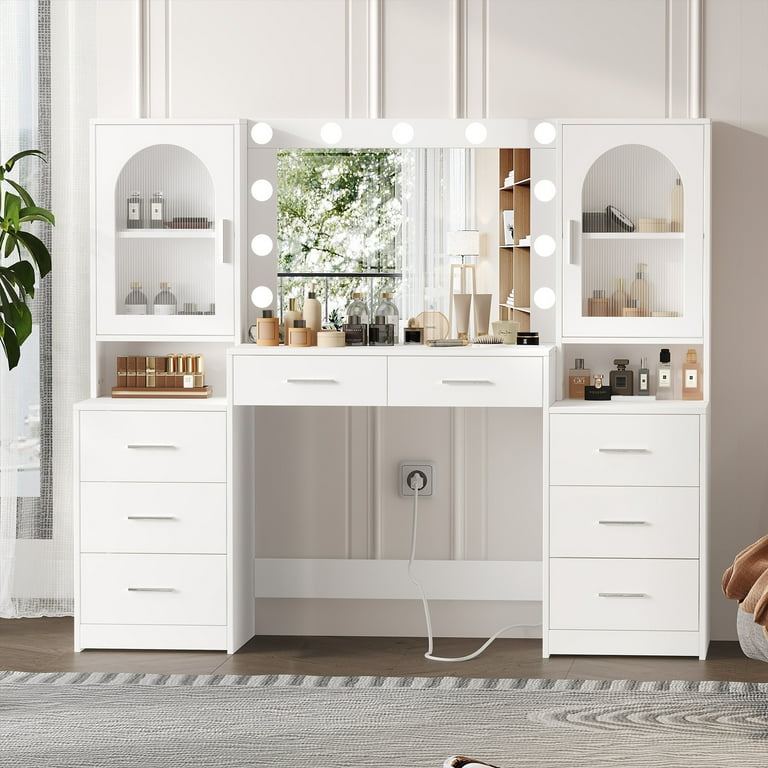 Rovaurx Large Vanity Desk with Mirror & Lights, Large Makeup