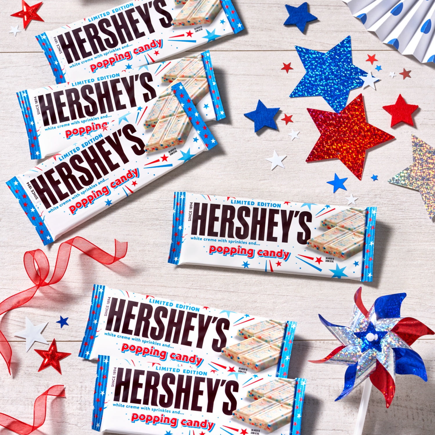 Hershey's White Creme with Sprinkles and Popping Candy Candy, Bars 1.5 oz, 6 Count