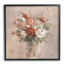 Stupell Industries Red & White Roses Bouquet Botanical & Floral Painting Black Framed Art Print Wall Art, 12 x 12