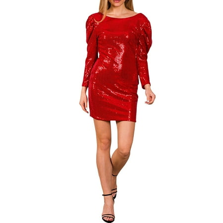 

Women Sequined Short And Long Sleeved One Shoulder Sequined Irregular Dress Gothic Lolita Dress Sexy