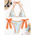 thumbnail image 5 of ZAFUL Women Swimsuit Flower Print Whip Stitching Upside Down Bikini Swimwear Light Blue M, 5 of 8
