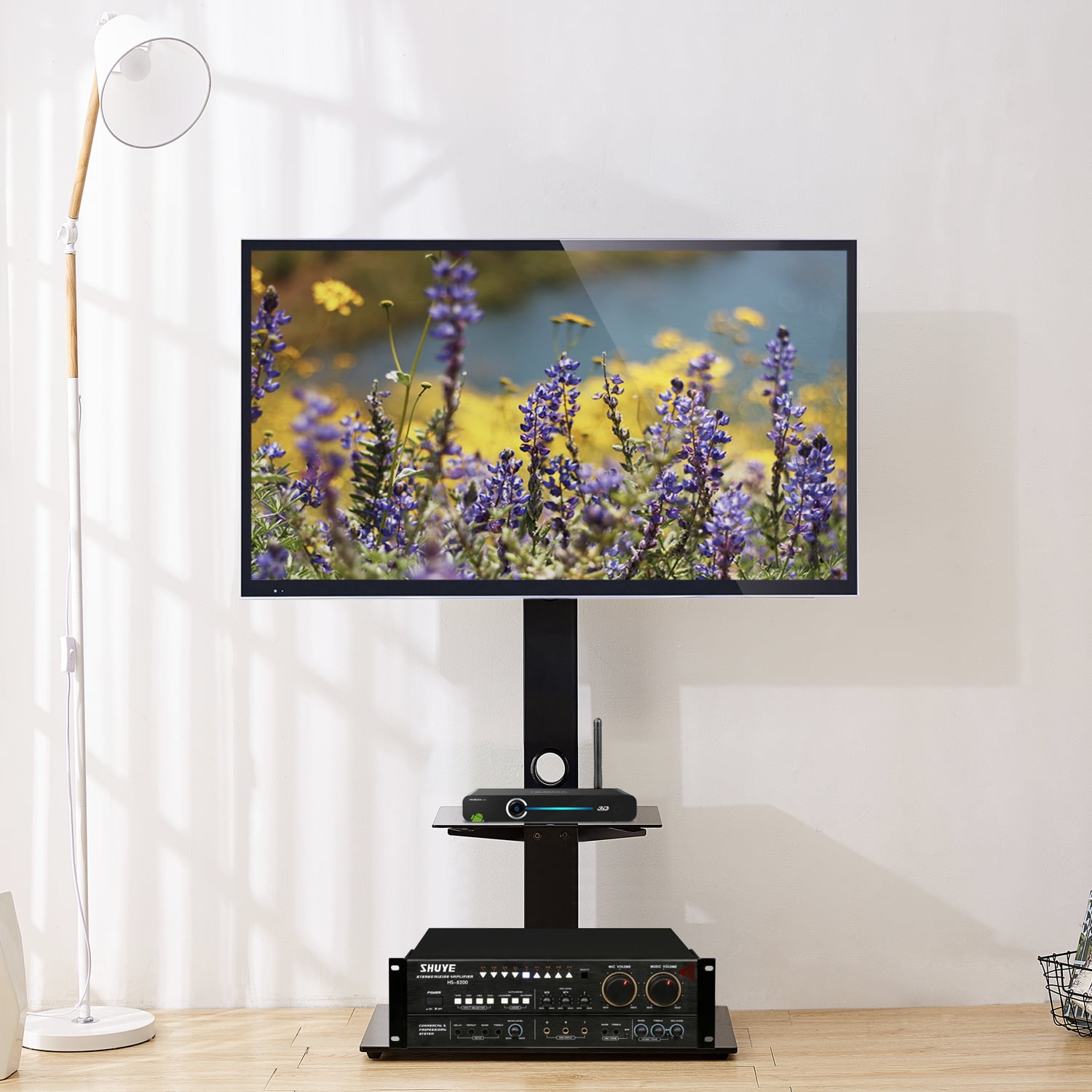 Fitueyes Swivel Tv Stand With Mount Audio Shelf And Height