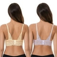 thumbnail image 2 of Curve Muse Plus Size Plunge Unlined Bralette with Floral Lace-2 Pack-LAVENDER,YELLOW-M, 2 of 7