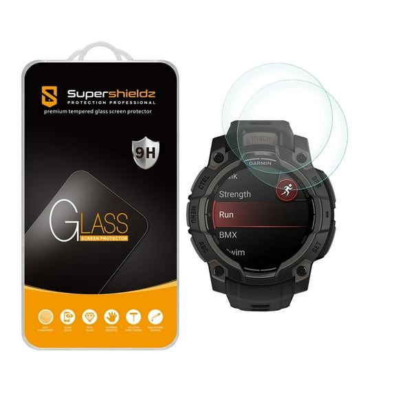 (2 Pack) Supershieldz Designed for Garmin Instinct 3 45mm (Solar/ Amoled) Tempered Glass Screen Protector, Anti Scratch, Bubble Free