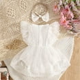 thumbnail image 3 of Wxirdiow Summer Outfits for Baby Girls Baby Girl Romper Dress Tulle Skirt Bodysuit Ruffle Sleeveless Summer Outfit with Headband for Infants White Size,0-3 Months, 3 of 4