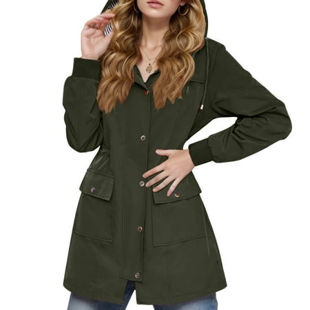 Brglopf Rain Jacket Women Lightweight Raincoat Waterproof Windbreaker Striped Lined Climbing Outdoor Travel Hiking Hooded Trench Coats(Army Green M) Brglopf Rain Jacket Women Lightweight Raincoat Waterproof Windbreaker Striped Lined Climbing Outdoor Travel Hiking Hooded Trench Coats(Army Green M)