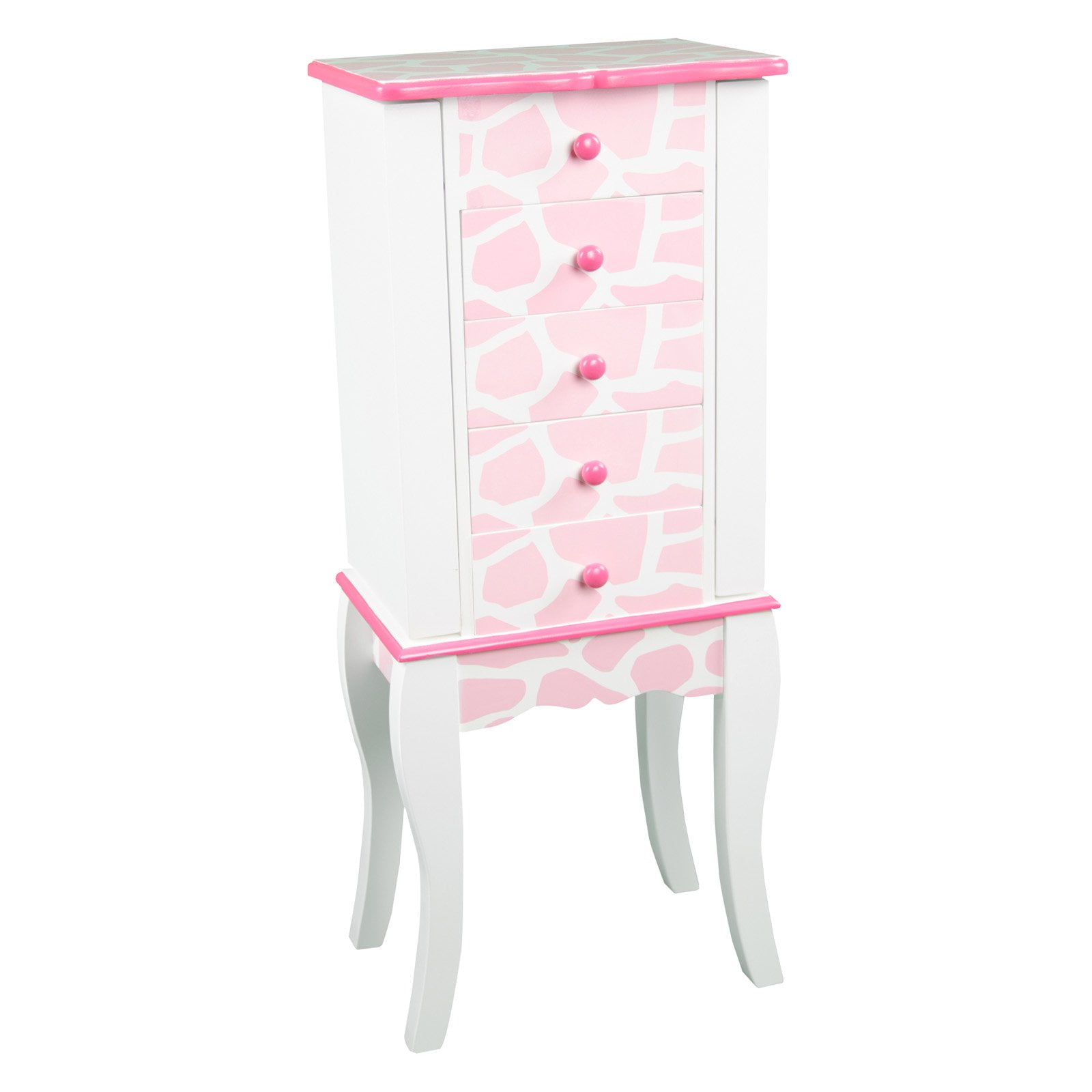 Baby Pink / White Teamson Kids Fashion Prints Jewelry Armoire with Mirror 1 piece for Kids Giraffe 