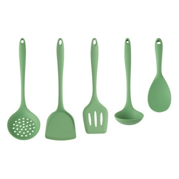 Cooking Utensil Set Kitchen Silicone Utensils Cook Set of 5 Pieces Green Heat Resistant Kitchen Cook Tool Spatulas Home Cooking
