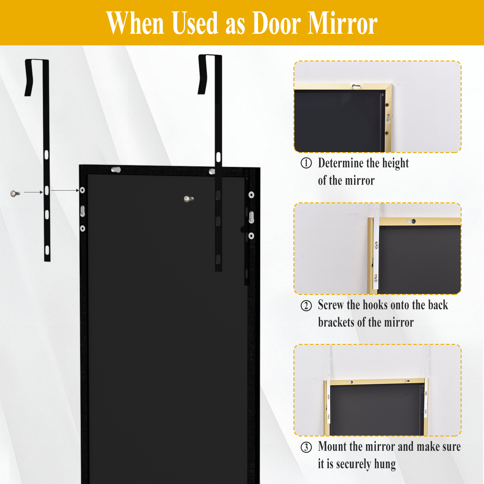 Beautypeak Full-Length Door Mirror, Black, 48x14 photo 8