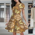 thumbnail image 2 of Elegant Peonies Butterflies Pattern Women's Classic Swing Skater Dress Casual Work Party Cocktail Dresses, 2 of 6