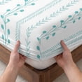 thumbnail image 3 of Twin XL Size Fitted Sheet Set - Mint Green Striped 2 Piece Bedding Sets 16" Deep Pocket Fitted Sheet with 1 Pillowcases, Spring Flowers Plants Lines Pattern Brushed Microfiber Hotel Luxury Bed Sheets, 3 of 9