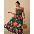 thumbnail image 6 of Dark Green Womens Floral Print Maxi Dress With Spaghetti Straps And Embroidered Detail, 6 of 6