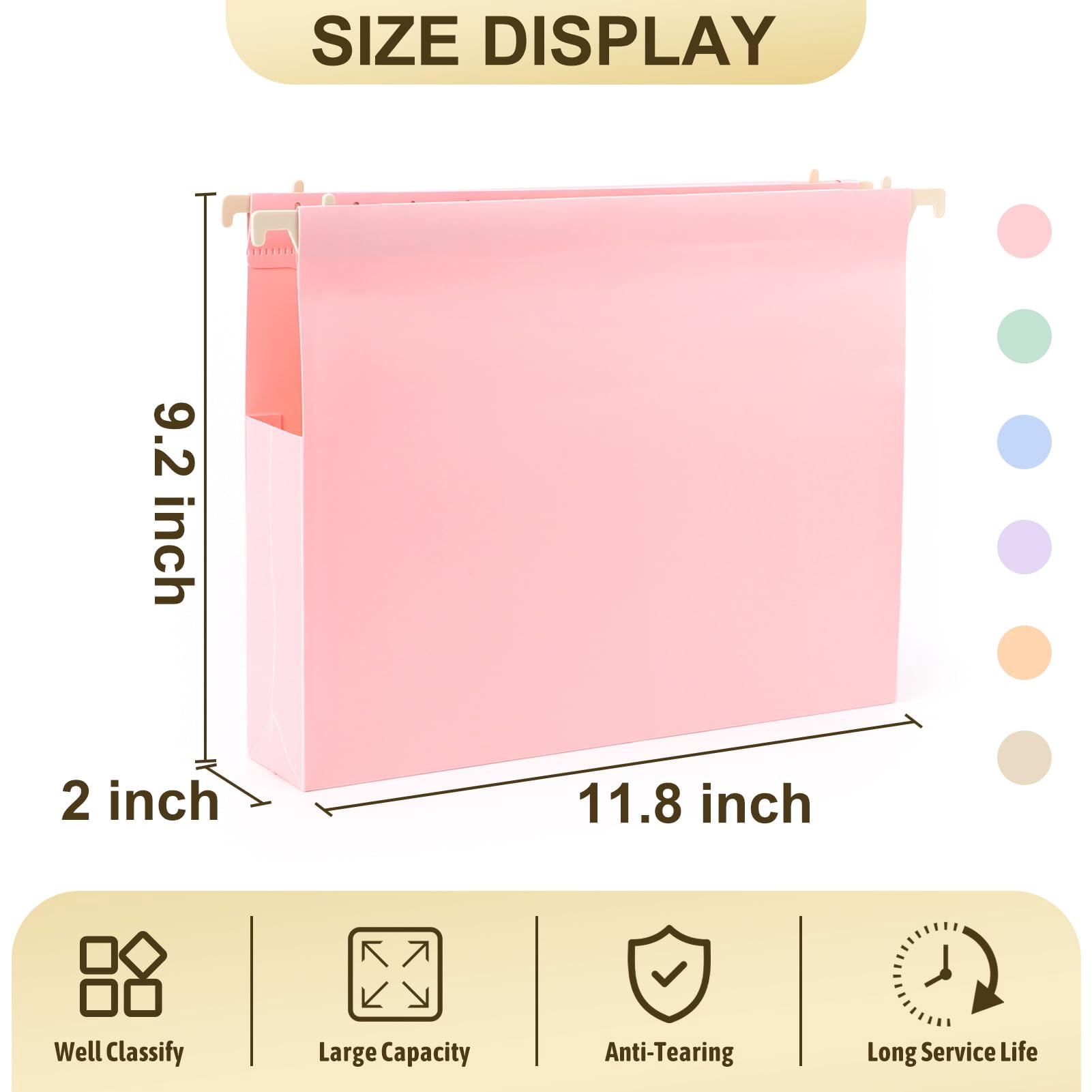 Extra Capacity Plastic Hanging File Folders Letter Size 12 Pack 2 Inch With Tabs Heavy Duty For Filing Cabinet Home And Office Pastel Colors