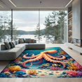 thumbnail image 2 of ODIKA 8'x10' Ultra-Soft Area Rug, Vivid Coral Pink Ocean with Octopus Tropical Reef Design Sea Animals Washable, Bare feet friendly, Silk-Touch for Bedroom, Under Sectional, 2 of 7