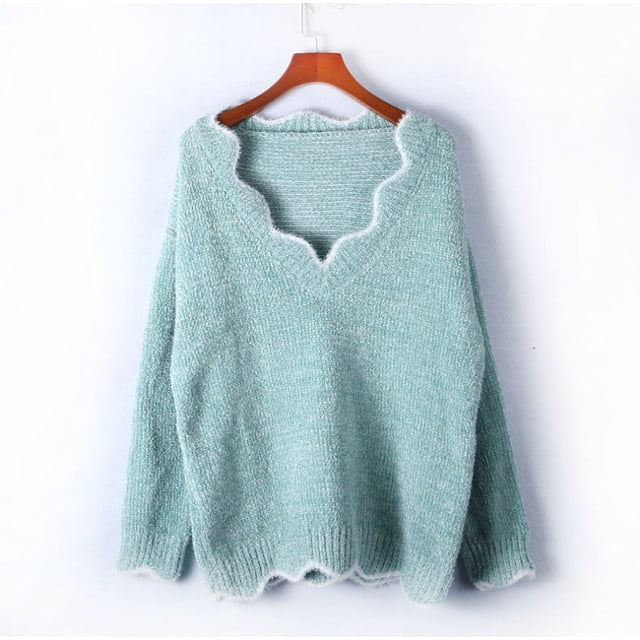 Suéter casual con cuello en V para mujer, suéter de punto multicolor, camisa básica, otoño e invierno