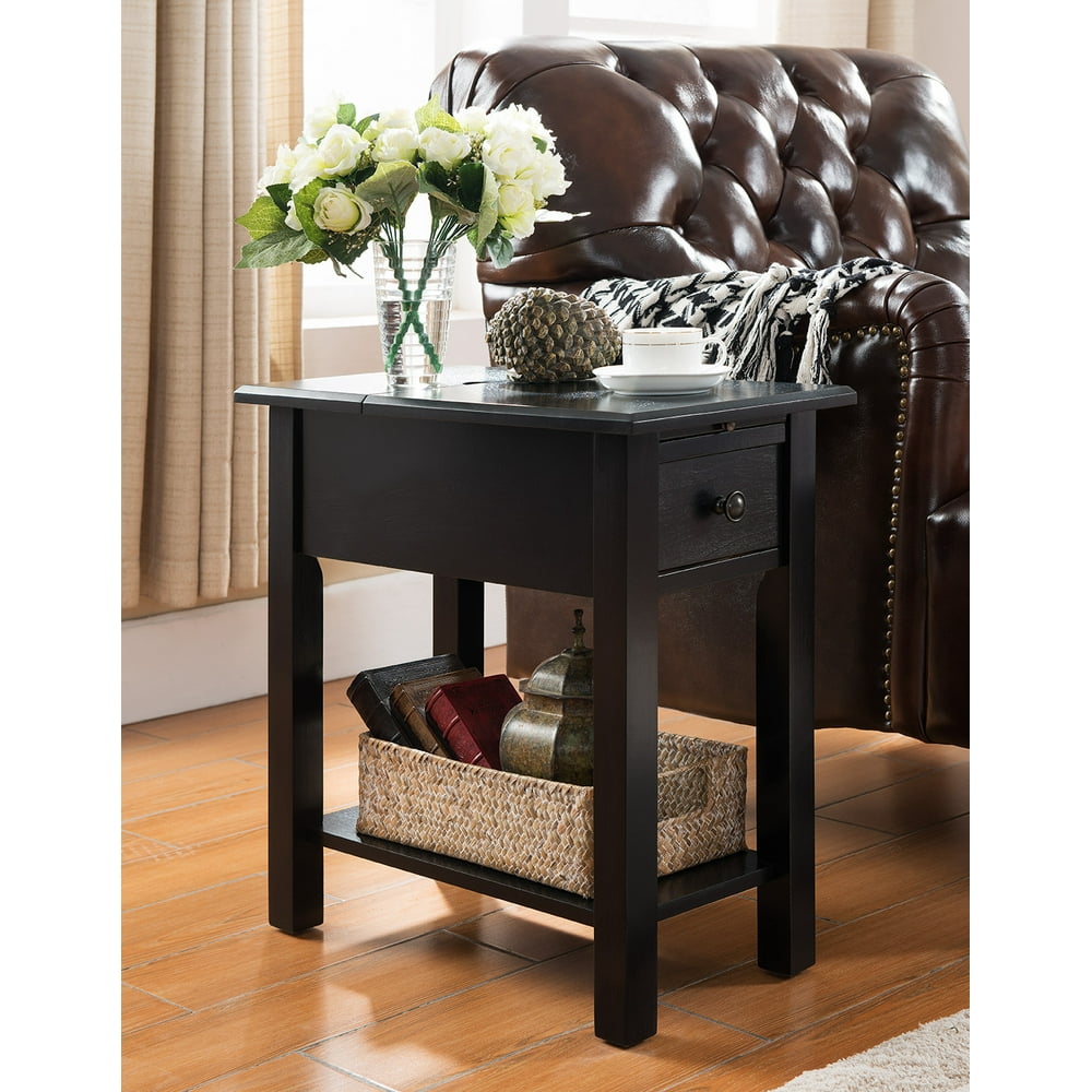 Sutton Side Table with Charging Station in Black