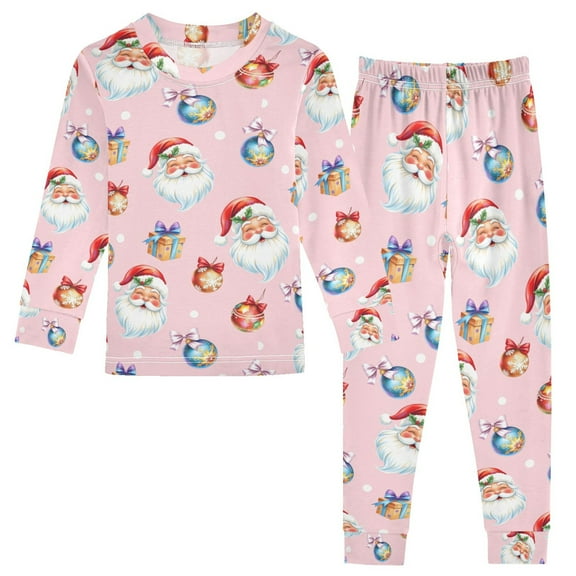 joogoo Santa Claus Bows 2 Piece Long Sleeve Tee and Pants Cotton Pajama Set 5Y