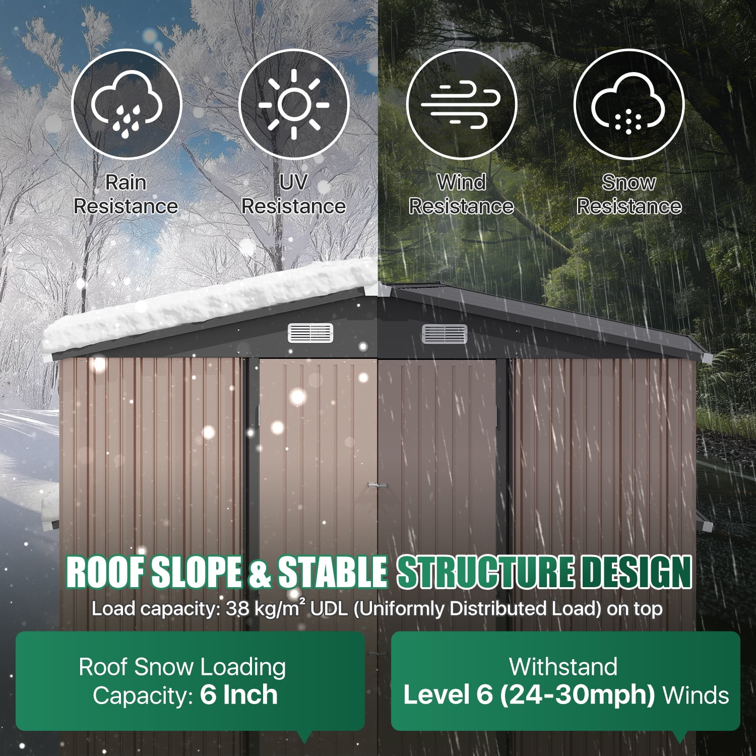 Clouddwell 10x8 ft. Outdoor Storage Shed with Base, Brown Metal Garden Shed with Double Lockable Doors for Backyard, Patio