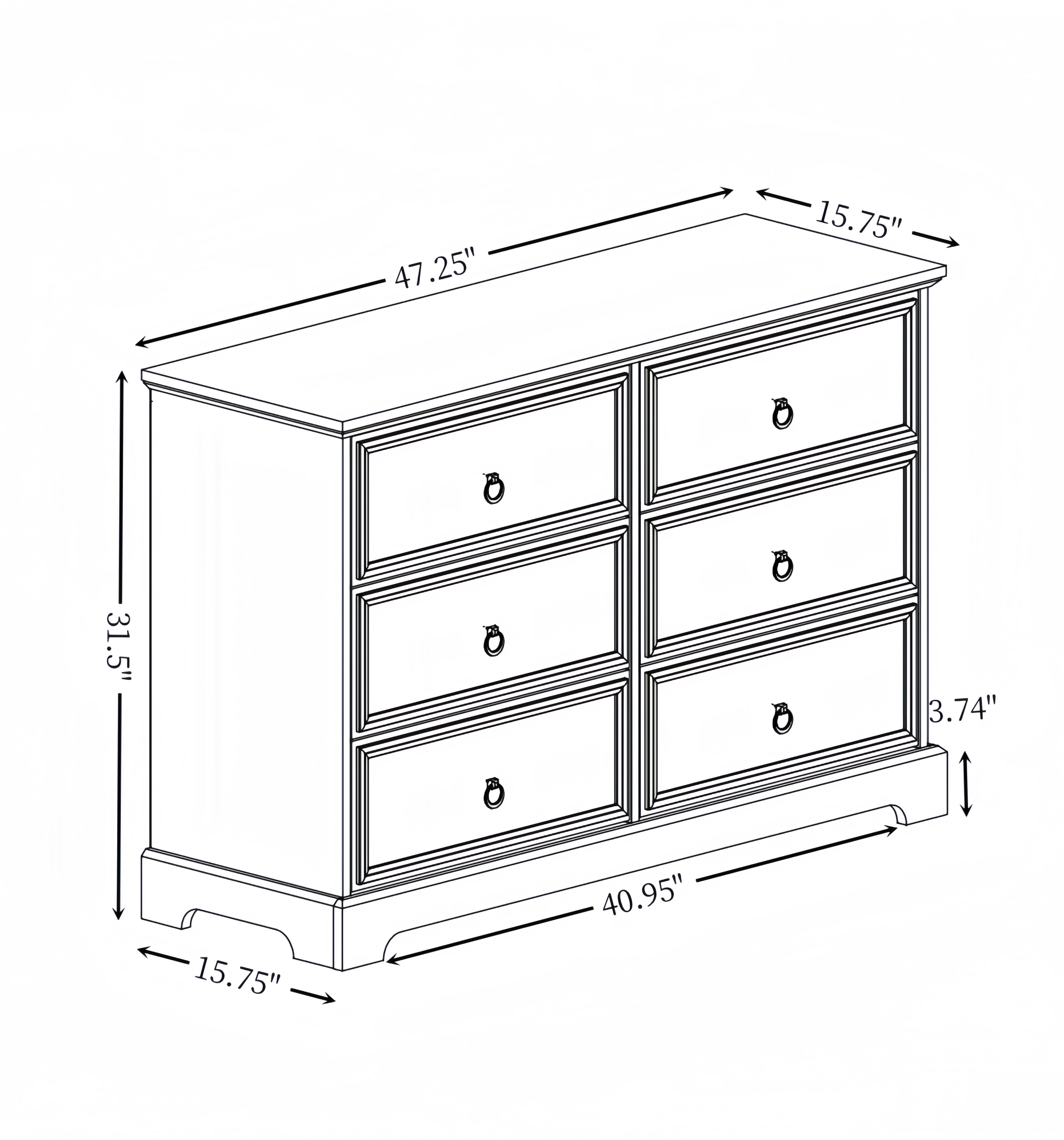Aukfa 6 Drawers Dresser,Chest of Drawers Storage Cabinet for Bedroom Living Room,White