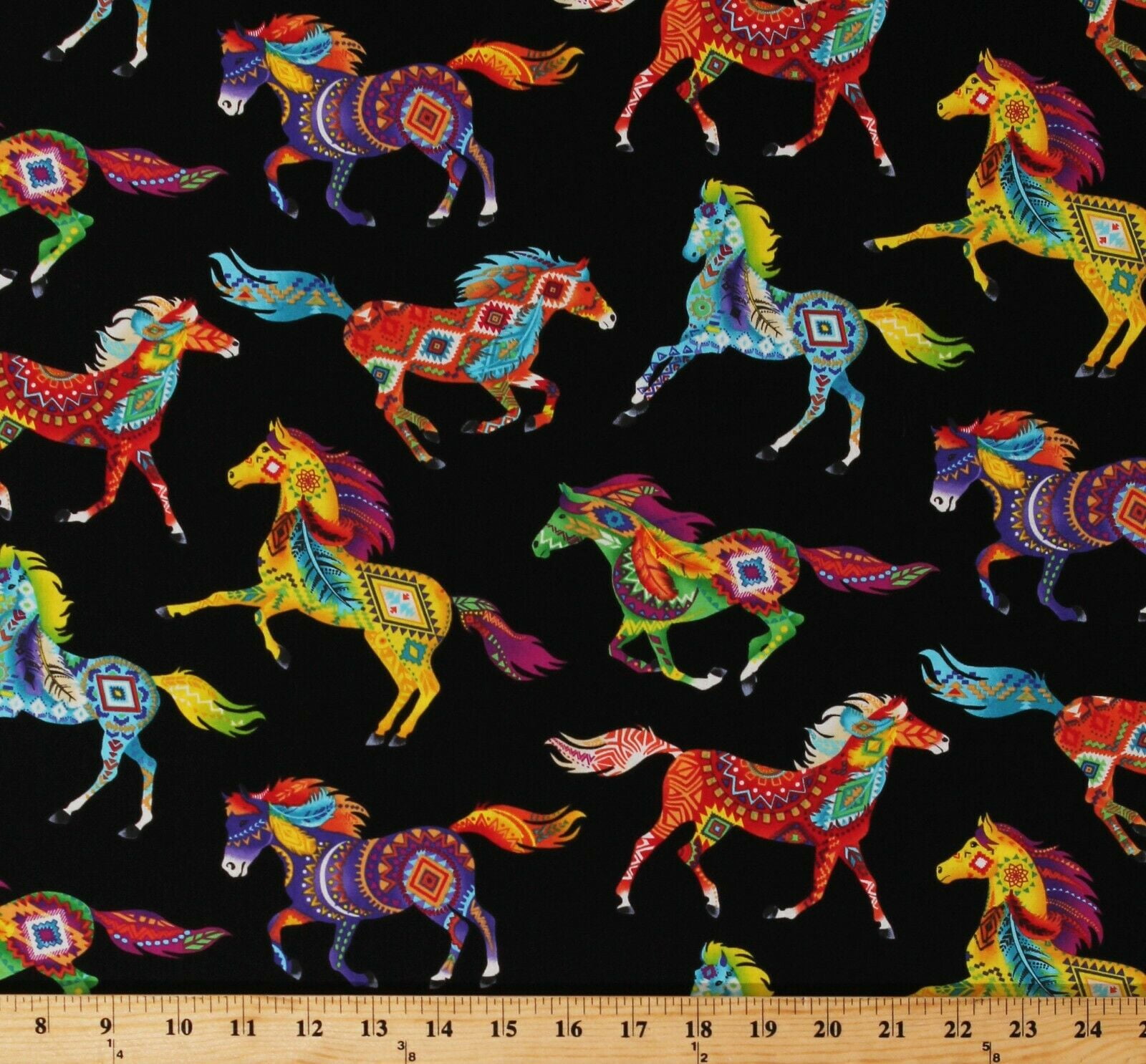Cotton Southwestern Horses Decorated Horse Aztec Tribal Designs 