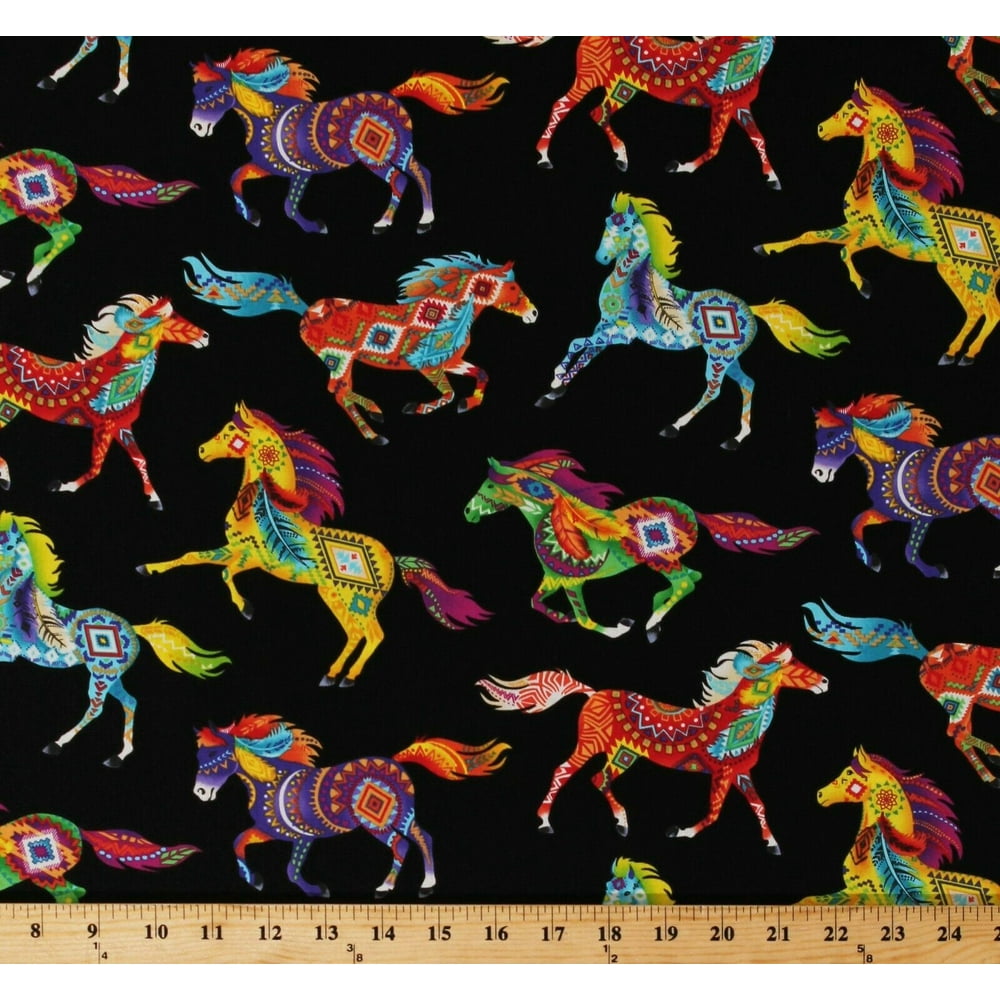 Cotton Southwestern Horses Decorated Horse Aztec Tribal Designs