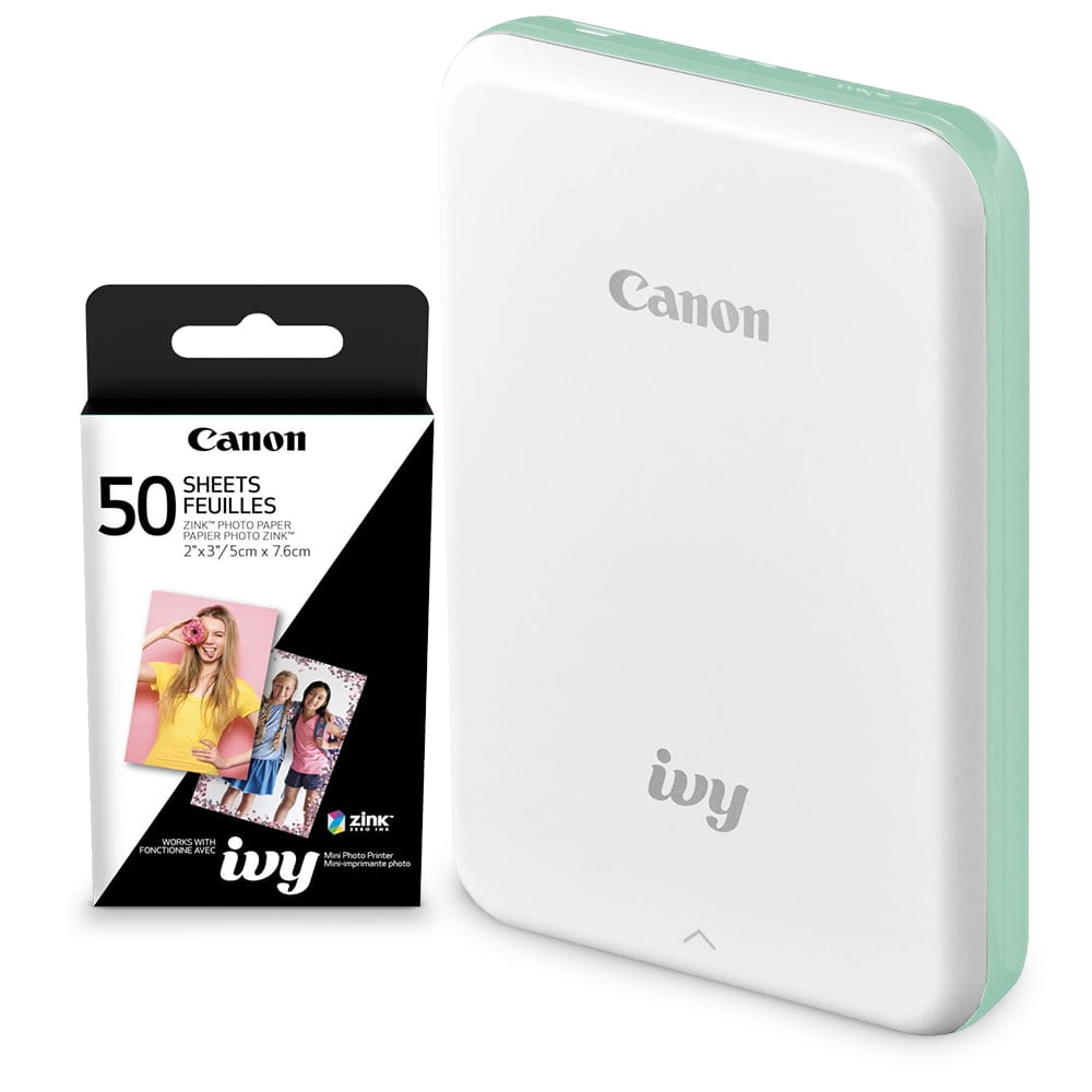 Canon Ivy Mini Mobile Photo Printer (Mint Green) with Canon 2 x 3 Zink