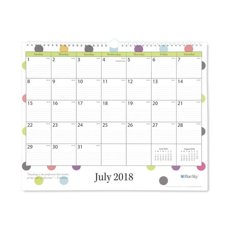 2018-2019 Academic Year Monthly Wall Calendar, Twin Wire Binding, Ruled Blocks, 15