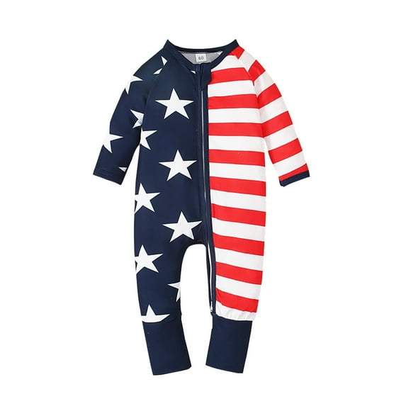 GDREDA Boys' Bodysuits & One-Piece Suits Baby Boys Girls 4th Of July Rompers Independence Day Pajamas Zipper Long Sleeve Sleeper Jumpsuit Boy's Jumpsuit Dark Blue,3-6 Months