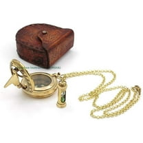 Roorkee Instruments (India) Pocket Brass Golden Color Sundial Compass with Mini Sand Timer 1.85"