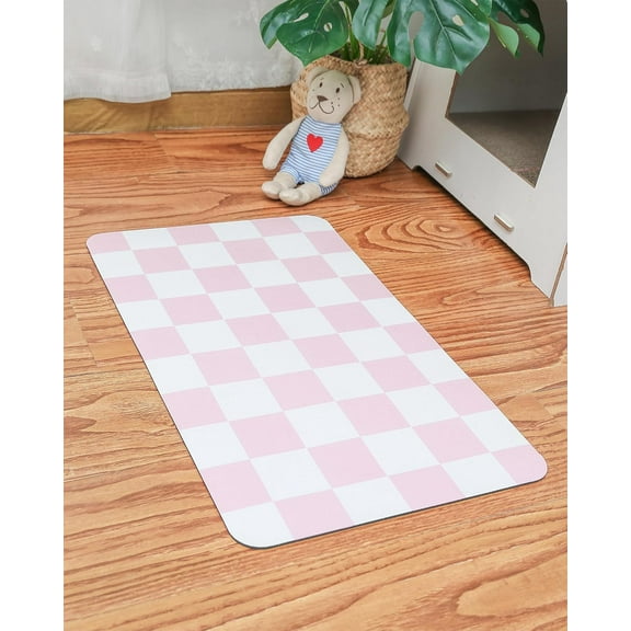 Ralxion Checkered Dog Feeding Mat, Absorbent Mats for Dog Food and Water Bowl, Dispenser, Feeder, Retro Aesthetic Pastel Pink Checkerboard Pet Placemat for Dogs, Cats, Puppy Accessories.