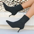 thumbnail image 4 of Mepaouo Women's Pointed Toe Ankle Boots Stiletto Kitten Heel Knit Suede Winter Sock Booties(Black,5.5), 4 of 8