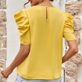 thumbnail image 4 of Top casual de mujer de moda de color puro con lazo grande y cuello en V de manga corta abombada para citas, 4 of 6