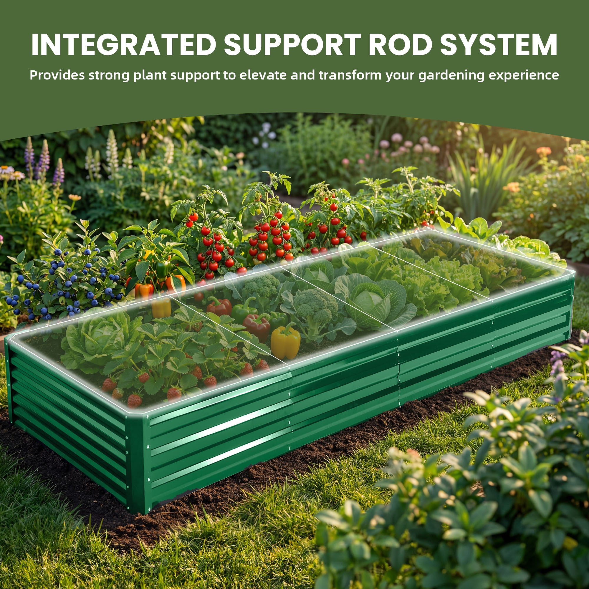 Uforic 12 x 4 x 1 FT Galvanized Metal Raised Garden Bed Kit, Outdoor Planter Box with Safety Rubber & Gloves for Vegetables Flowers Herbs Fruits, Green