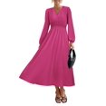 thumbnail image 1 of Vestido largo PRETTYGARDEN 2025 primavera manga larga con cuello en V para mujer, 1 of 8