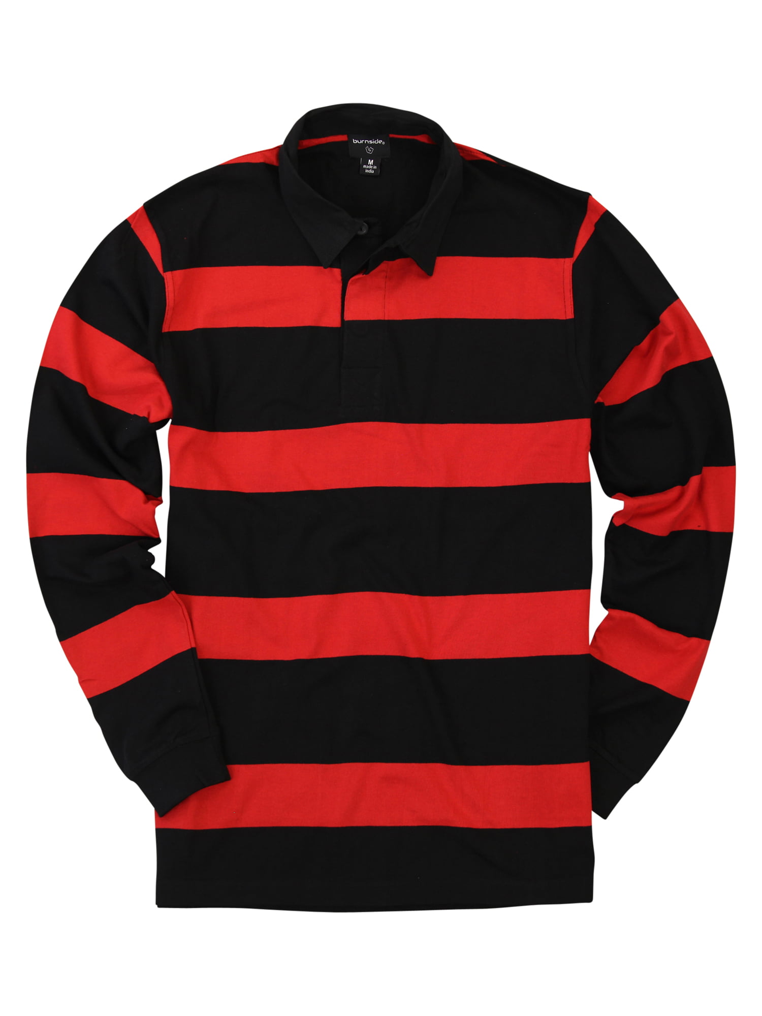 Men's Long Sleeve Big Striped Rugby Polo (Red / Black, Medium