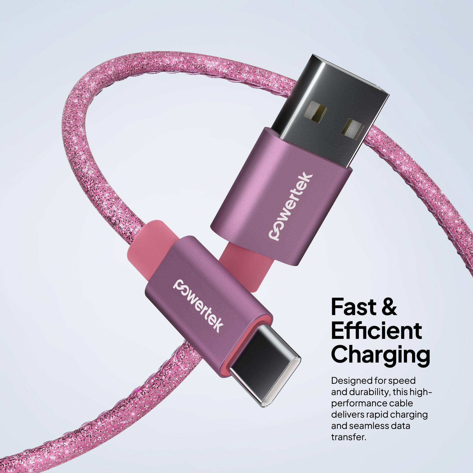 Liquipel Powertek USB-A to USB-C Cable, 6 Feet, Pink Glitter photo 3