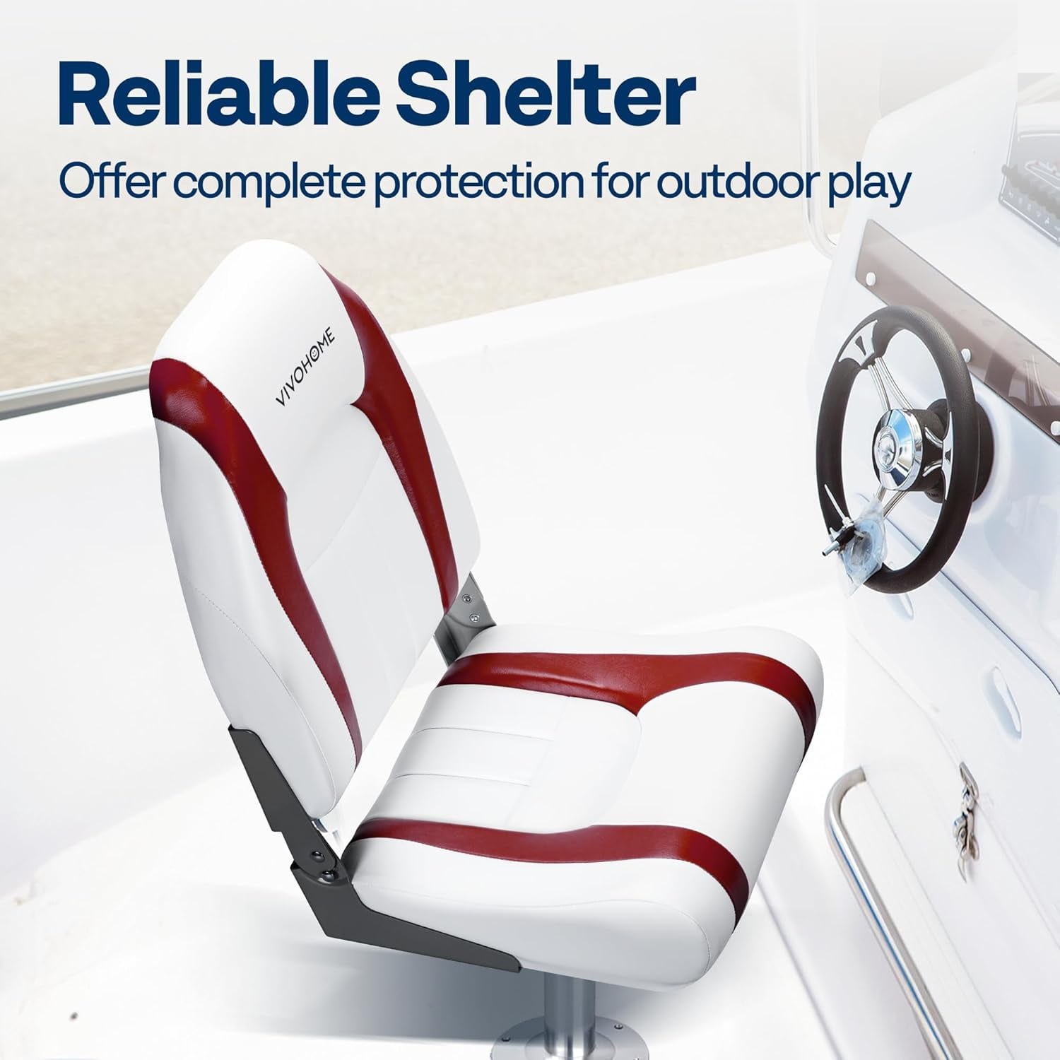 SPECSTAR Folding High Back Boat Seats 2 Pack, Waterproof Boat Captain Chairs, 4 Mounting Screws Included, White and Red