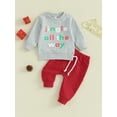 thumbnail image 2 of Wassery Toddler Boy Christmas Outfits Infant Boy Letter Print Long Sleeve Sweatshirt and Elastic Pants 6M 12M 18M 24M 3T 2 Piece Baby Boys Fall Clothes, 2 of 8