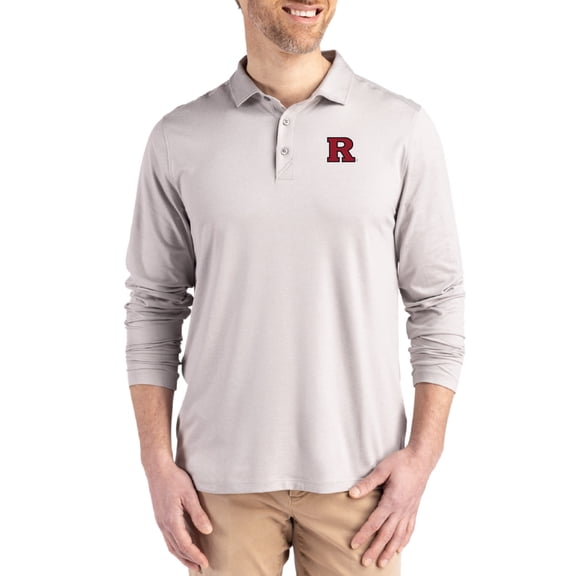 Men's Cutter & Buck  Gray Rutgers Scarlet Knights Primary Coastline Epic Comfort Long-Sleeve Polo
