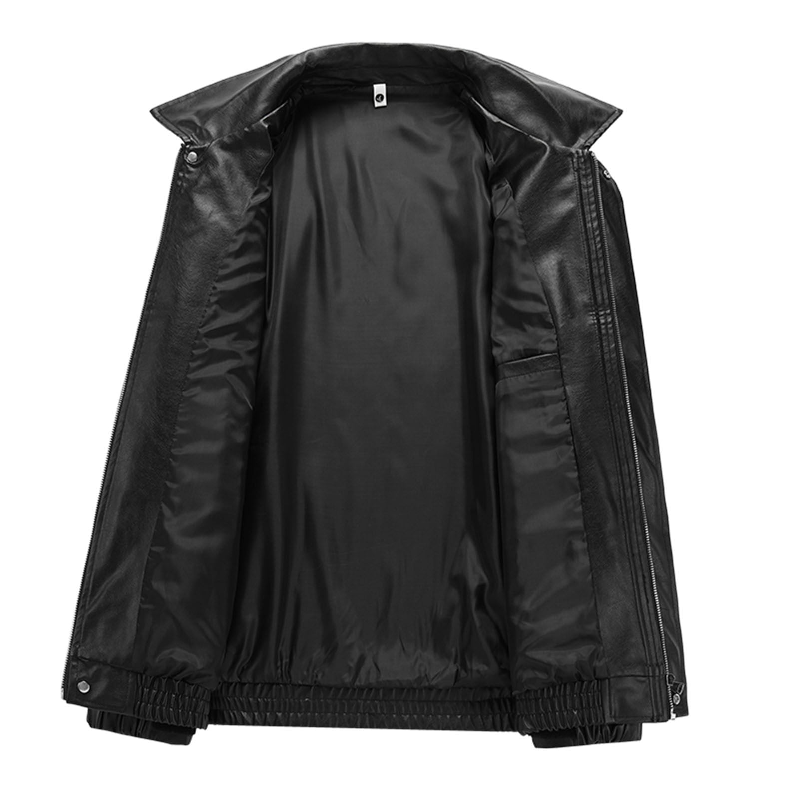 Leather Jacket Men Casual Long Sleeve Zip Up Outerwear Coat with Pockets Slim Fit Biker Motorcycle Jackets, Black, XL