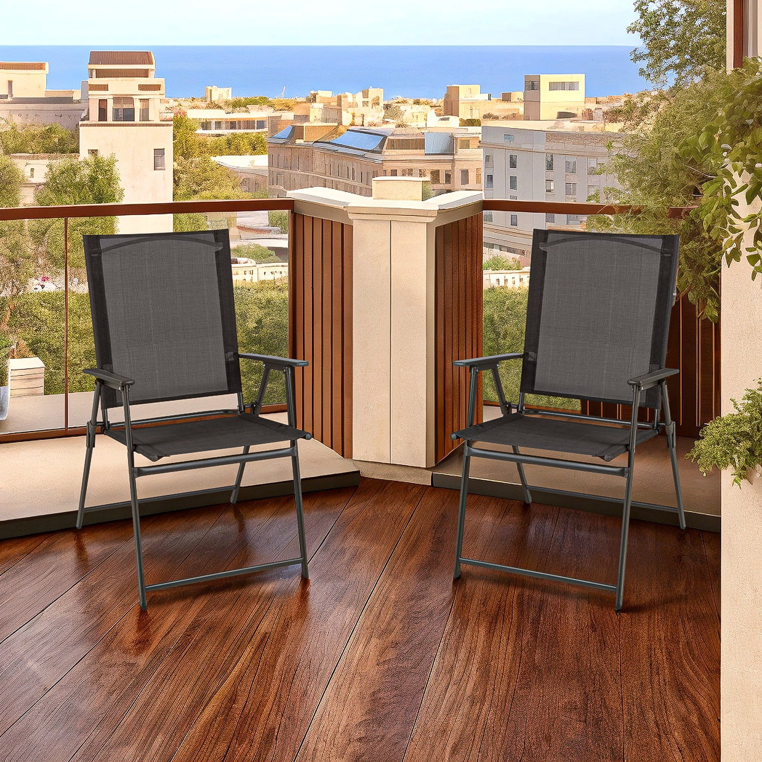 Aimee Lii 2 Pieces Patio Folding Chairs with Armrests for Deck Garden Yard, Outdoor Patio Set, Gray