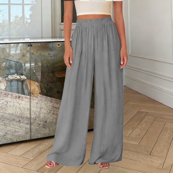 ClodeEU Women's Elastic Waist Pleated Wide Leg Pants with Pockets,Loose Trendy Pant Gray,Womens Plus XXL