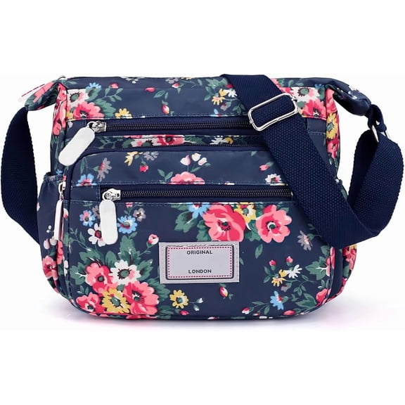 KXF Crossboby Bag for Women - Waterproof Nylon Multi-Pocket Purse Floral Shoulder Bag Zipper Handbag Messenger Bag