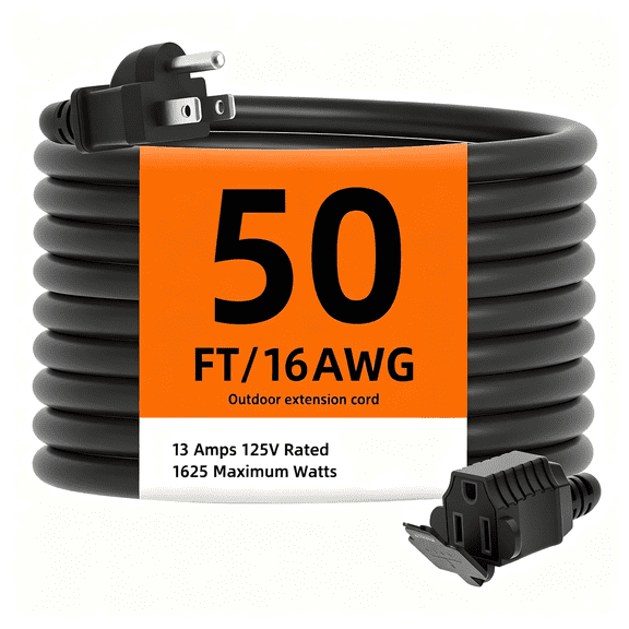 GJX Indoor Outdoor Extension Cord Waterproof,50 Feet 3 Prong Power Cord for Home and Garden,16 Awg,13A/1625W,Etl Listed Safety Certified Extension Cord Outdoor