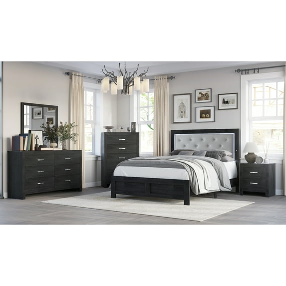 Emelie Black LED Panel Bedroom Set Special King 4 Piece: Bed, Dresser, Mirror, NightStand